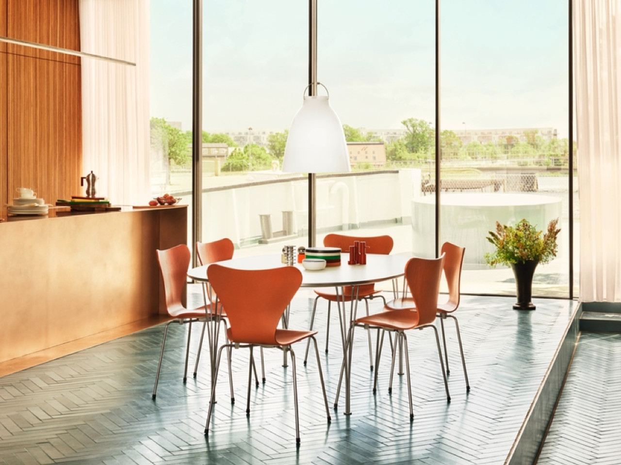  Fritz Hansen Table Series Super-Circular Span Base Dining Table by Piet Hein, Bruno Mathsson and Arne Jacobsen