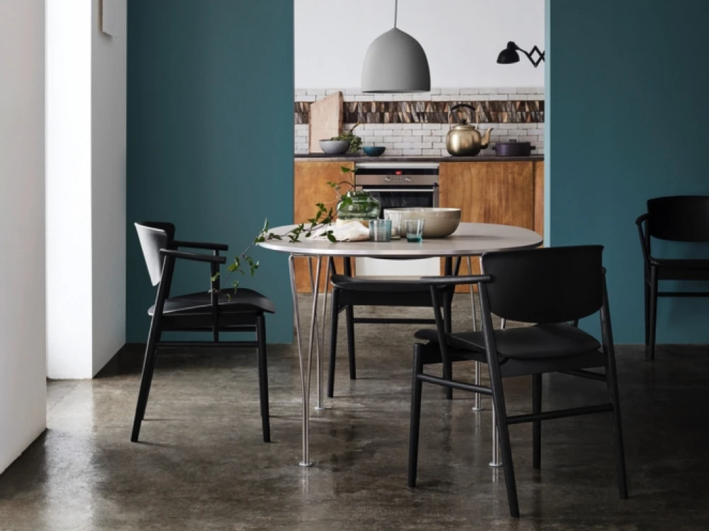  Fritz Hansen Table Series Super-Circular Span Base Dining Table by Piet Hein, Bruno Mathsson and Arne Jacobsen