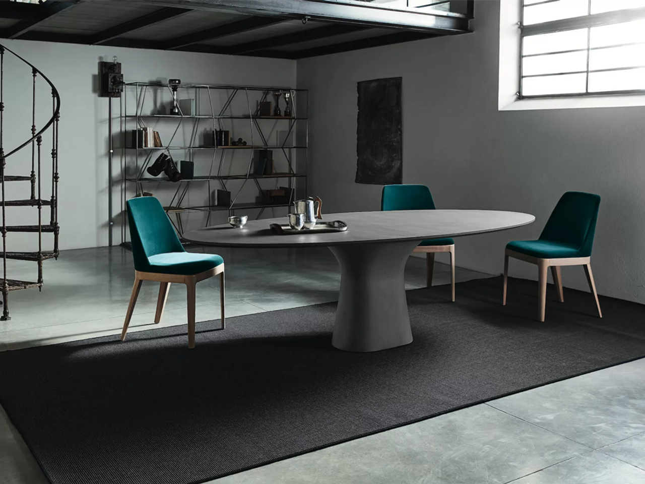 Podium Elliptical Dining Table - Concrete
