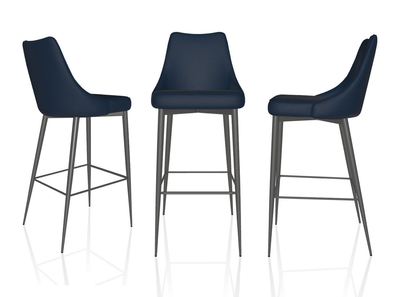 Clara Barstool - Blue Leather - Set of 3
