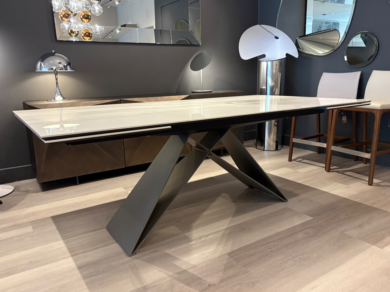Premier Keramik Drive Extendable  Dining Table - Glossy Golden Calacatta 