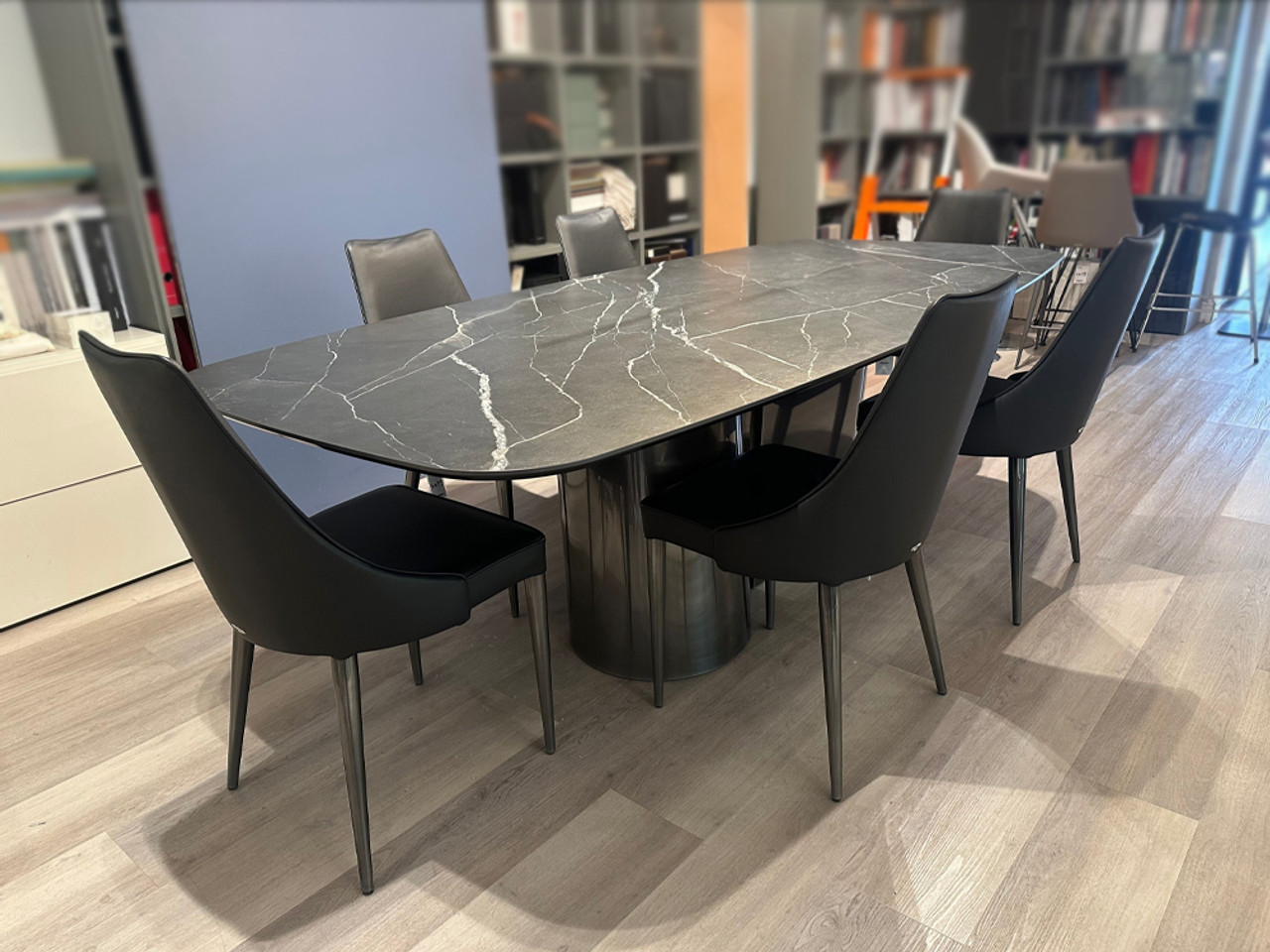 Kimono Barrel Shaped Dining Table - Black Calacatta Supermarble