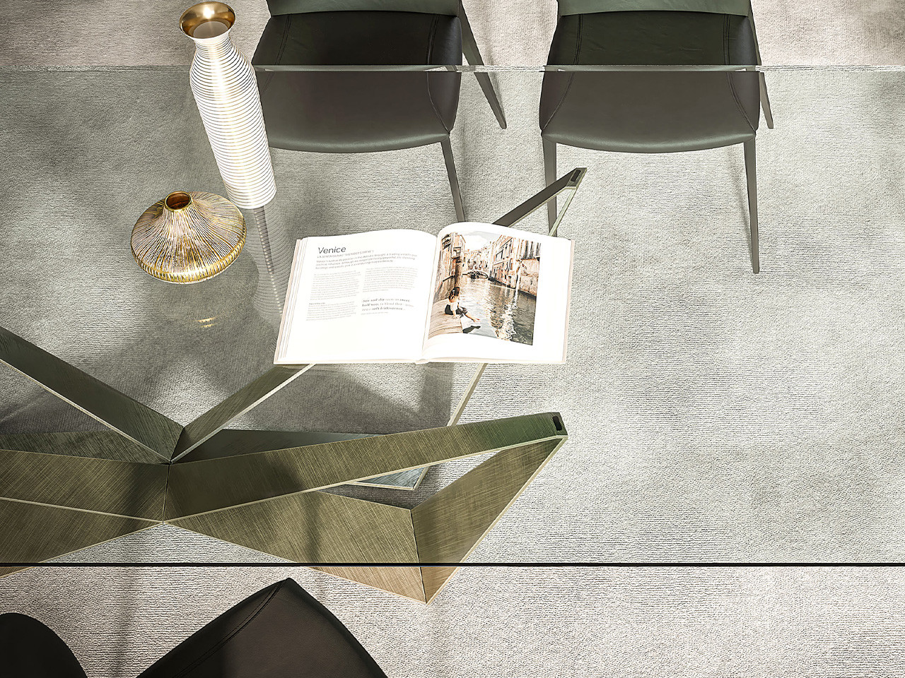 Skorpio Dining Table - Brushed Bronze Base