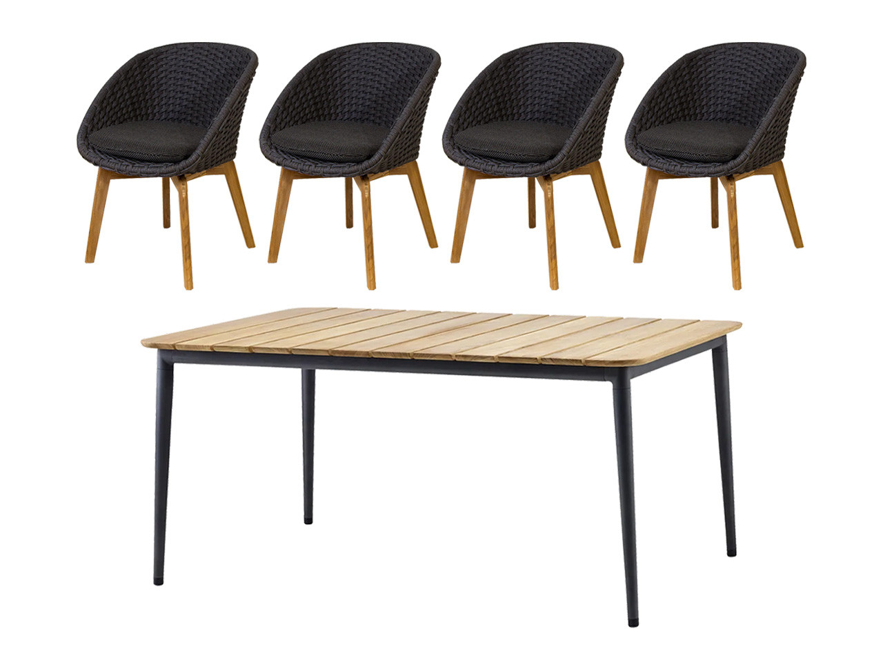 Core Outdoor Dining Set 160 cm - Teak Table & 4 Peacock Chairs