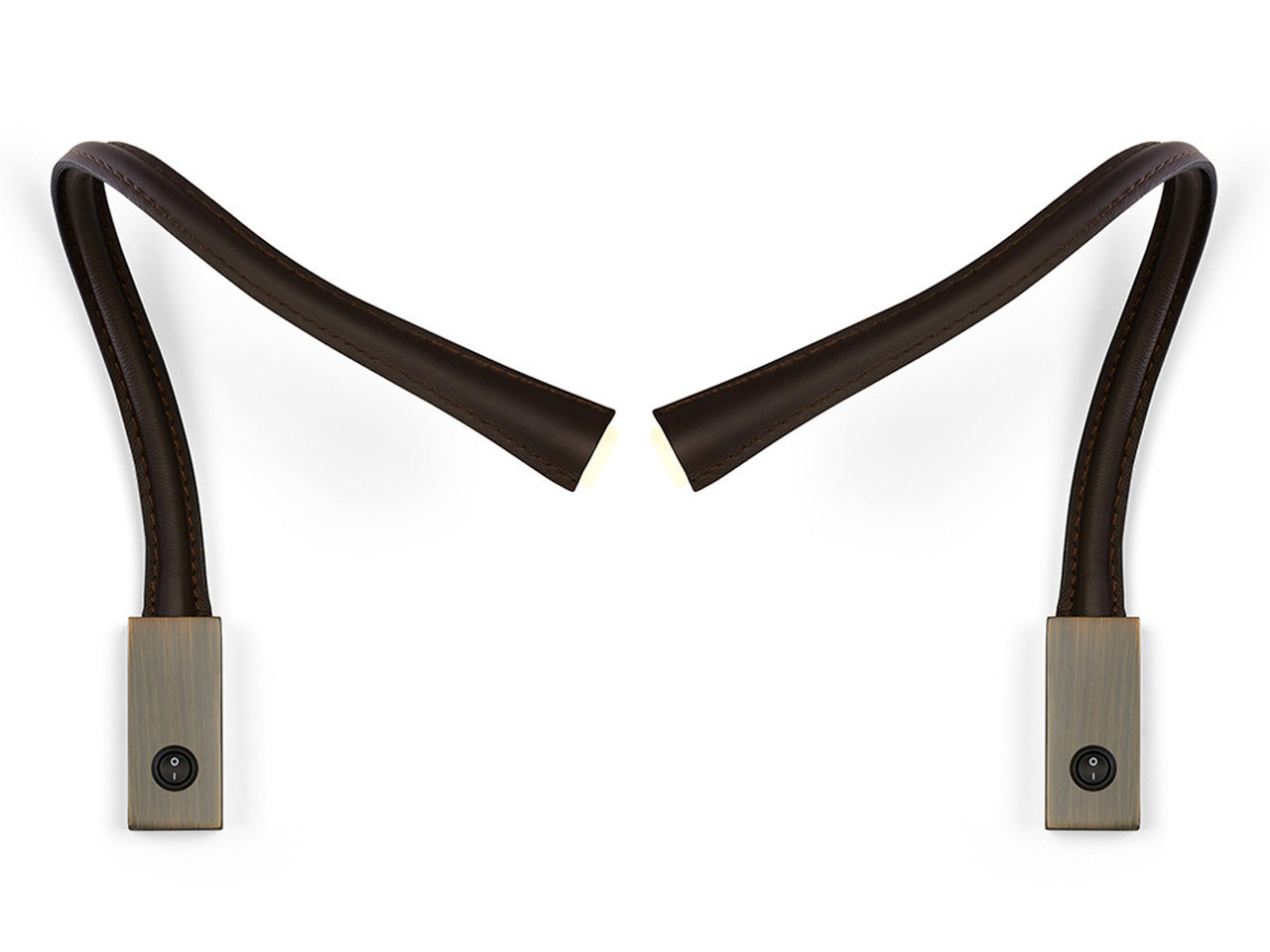 Flexiled Wall Lights L.900 with Switch - Set of 2 - Dark Brown Leather & Satin Bronze