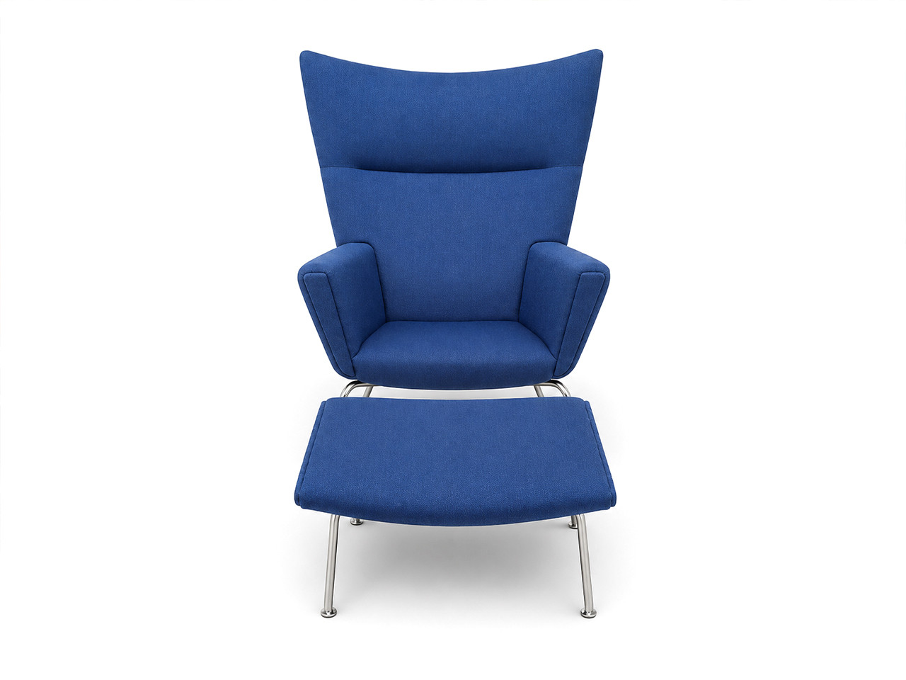 CH445 Wing Chair and Footstool - Vidar Blue Fabric