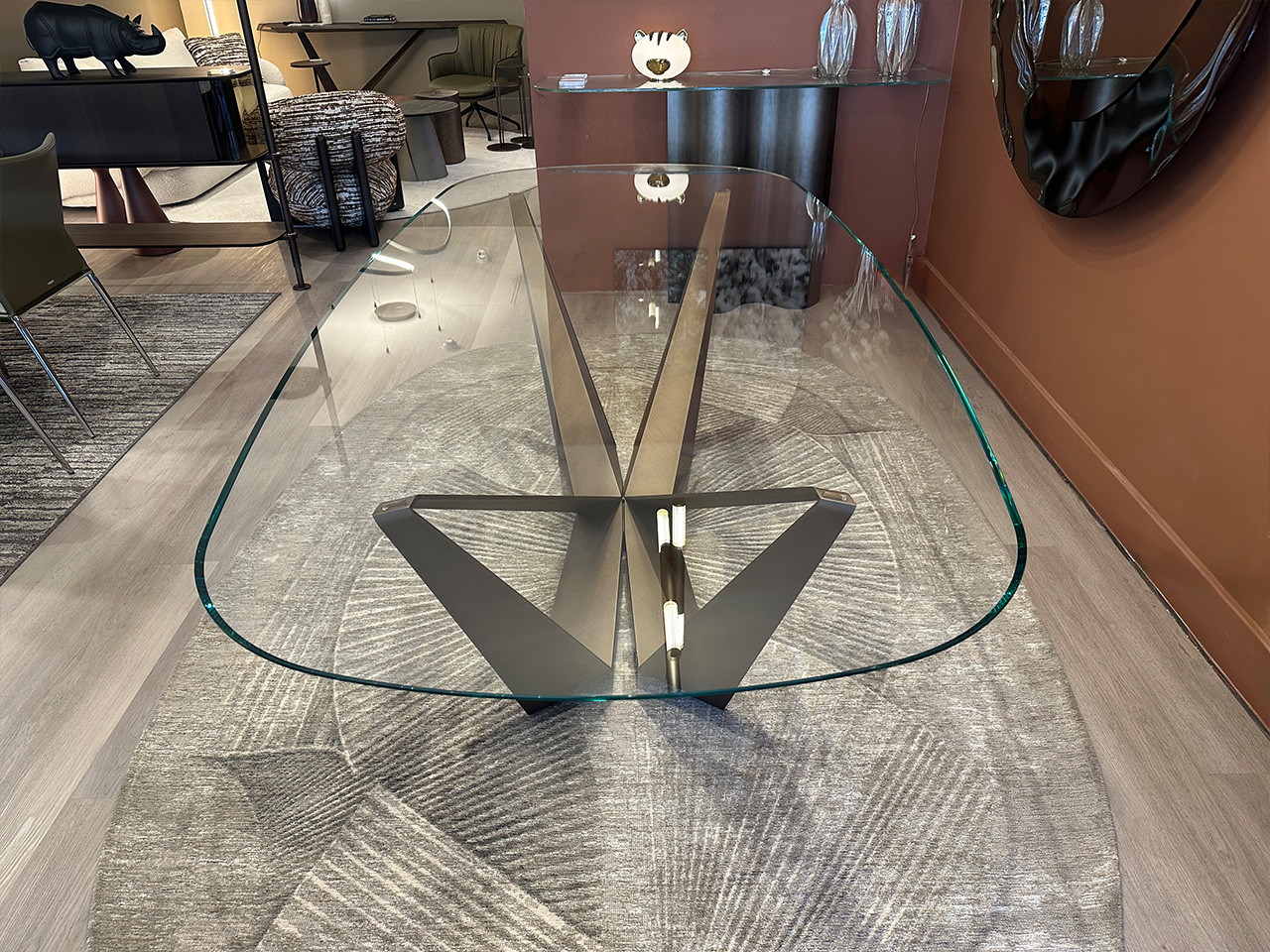 Skorpio Dining Table 240 cm - Extra Clear Glass & Brushed Bronze