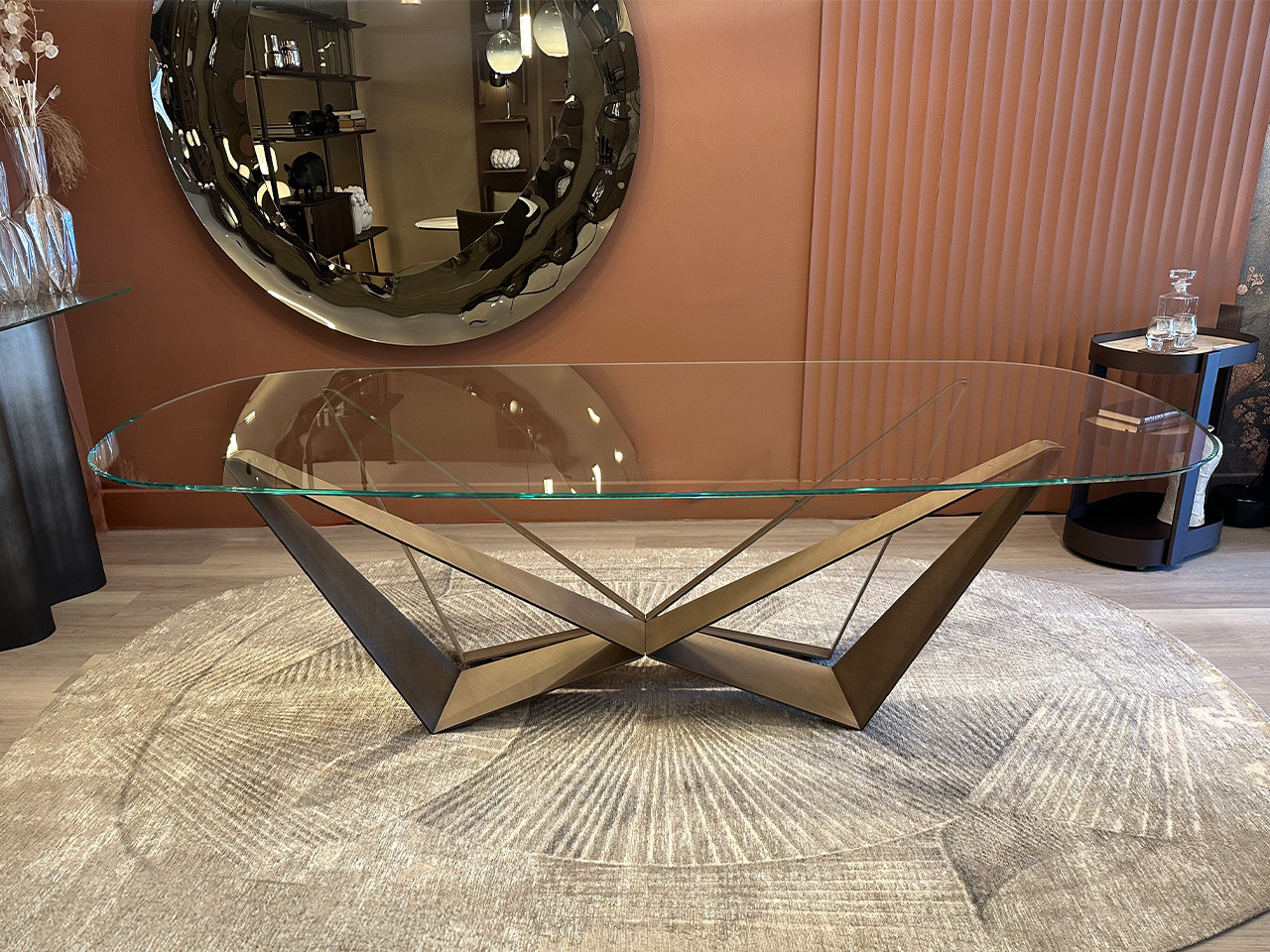 Skorpio Dining Table 240 cm - Extra Clear Glass & Brushed Bronze