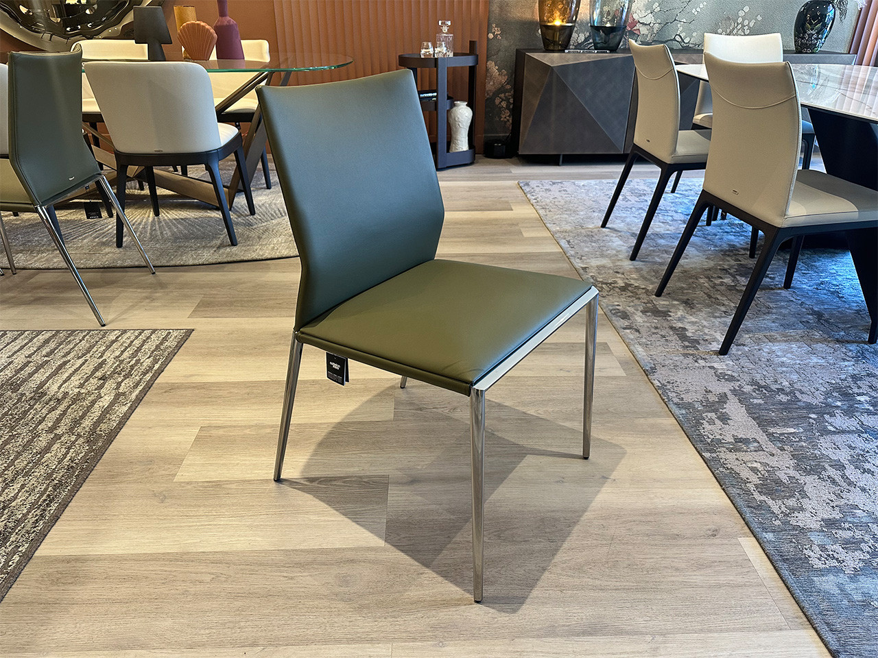 Eva Dining Chairs - Set of 4 - Oliva Leather & Chrome
