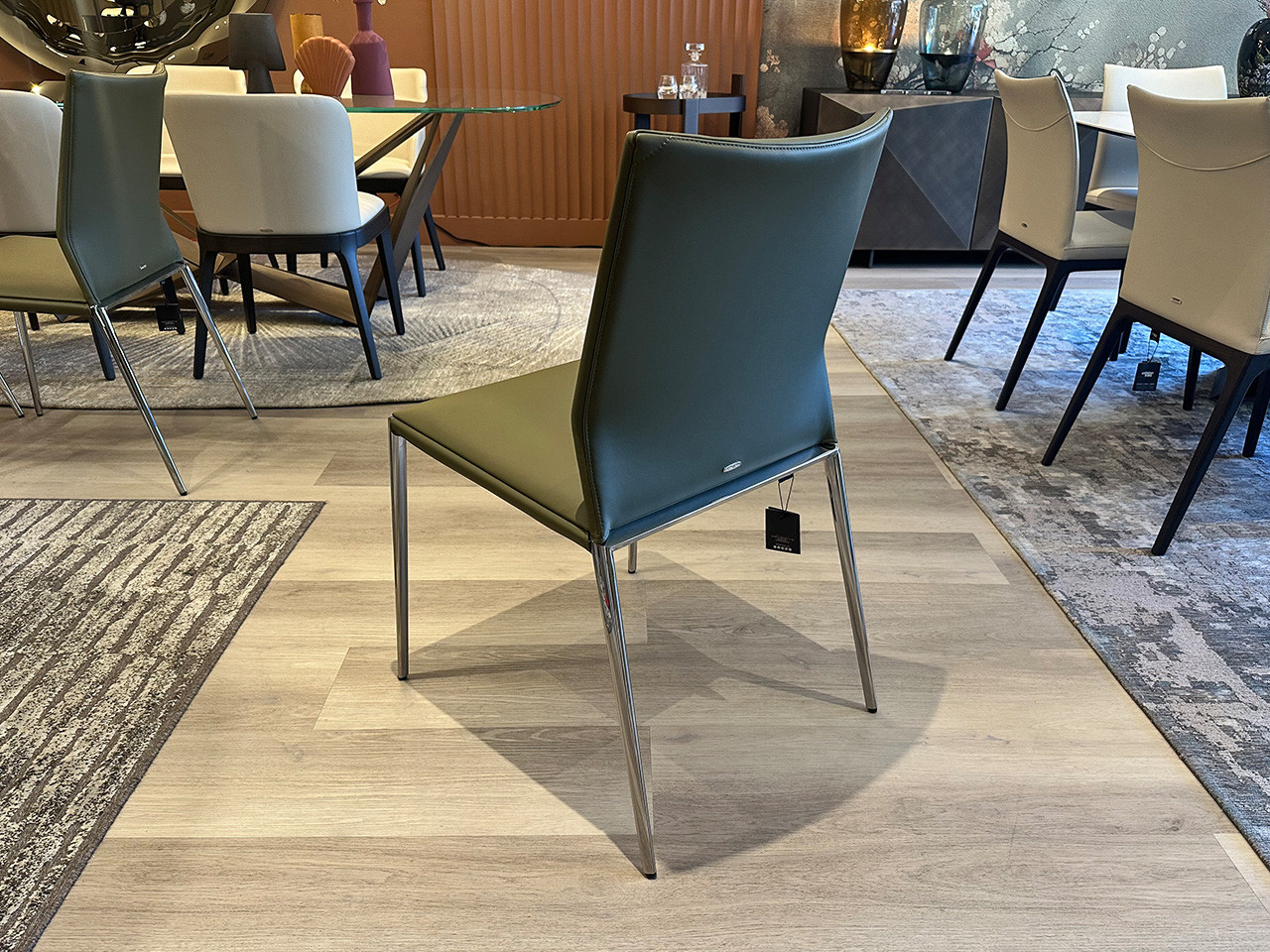 Eva Dining Chairs - Set of 4 - Oliva Leather & Chrome
