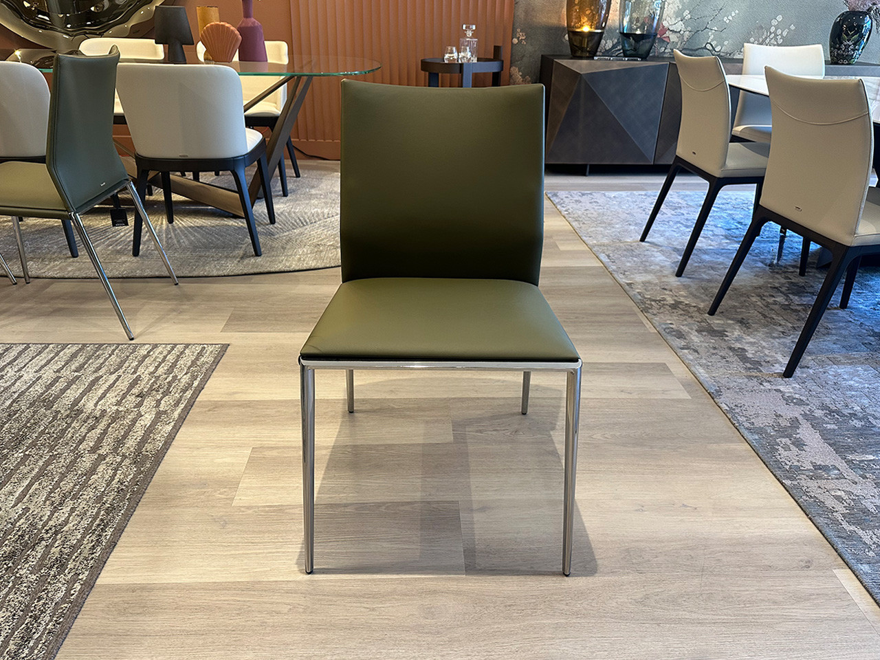 Eva Dining Chairs - Set of 4 - Oliva Leather & Chrome