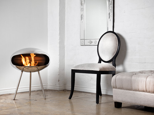 Cocoon Fires Terra Standing Cocoon Fireplace Stainless Steel by Federico Otero