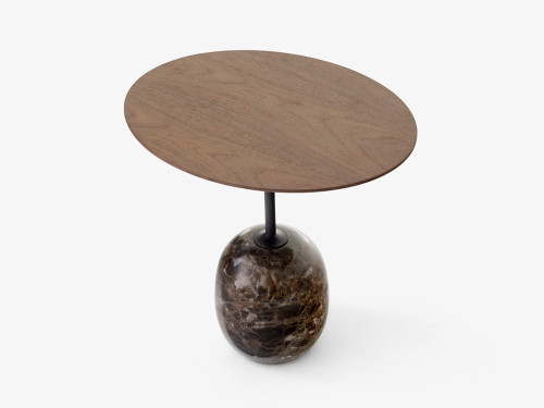 Lato Oval Side Table - Brown Emperador & Walnut