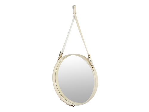 Adnet Wall Mirror - Circular Cream Leather