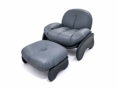 Poltrona Frau Squash Armchair & Ottoman – Blue Leather