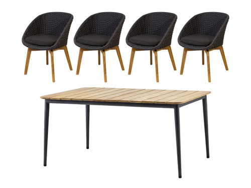 Core Outdoor Dining Set 160 cm - Teak Table & 4 Peacock Chairs