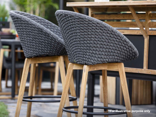 Peacock Outdoor Bar Stool Set of 2 with Covers - Dark Grey Soft Rope & Teak
