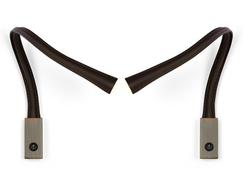 Flexiled Wall Lights L.900 with Switch - Set of 2 - Dark Brown Leather & Satin Bronze