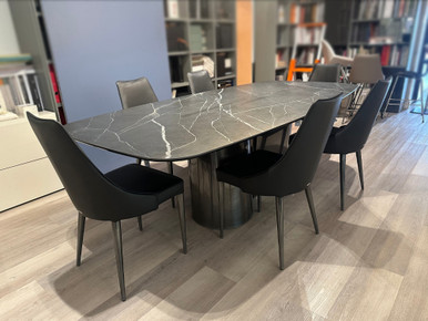 Kimono Barrel Shaped Dining Table - Black Calacatta Supermarble