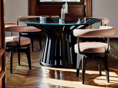 Lebeau Wood Dining Table - Glass Top