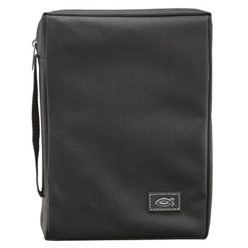 Black Poly-canvas Value Bible Cover with Fish Badge (4.75" x 6.5" x 1.25")