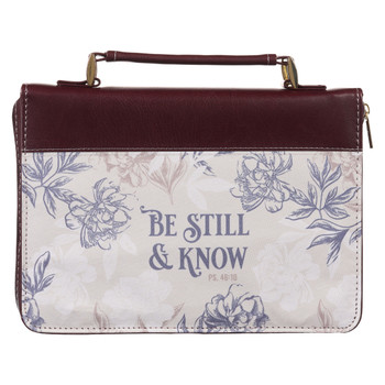 Be Still and Know Neutral Florals Faux Leather Fashion Bible Cover – Psalm 46:10 (8" x 11.2" x 2.2")