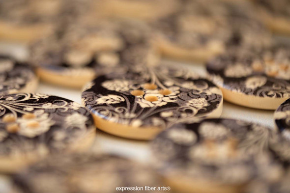30 Black Floral Swirl Buttons