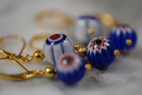 Navy Blue and White Millefiori Round Stitch Marker Set of 5