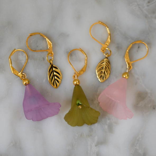Translucent Flowers with Golden Leaves Stitch Marker Set of 5
