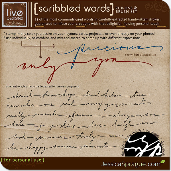 Scribbled Words Rub-Ons & Brushes