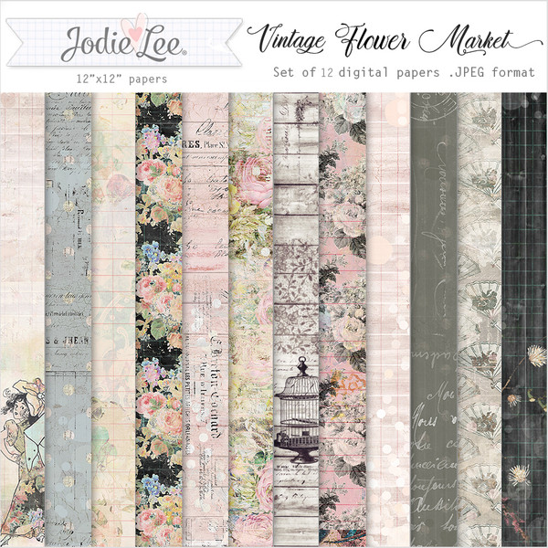 Vintage Flower Market Digital Papers