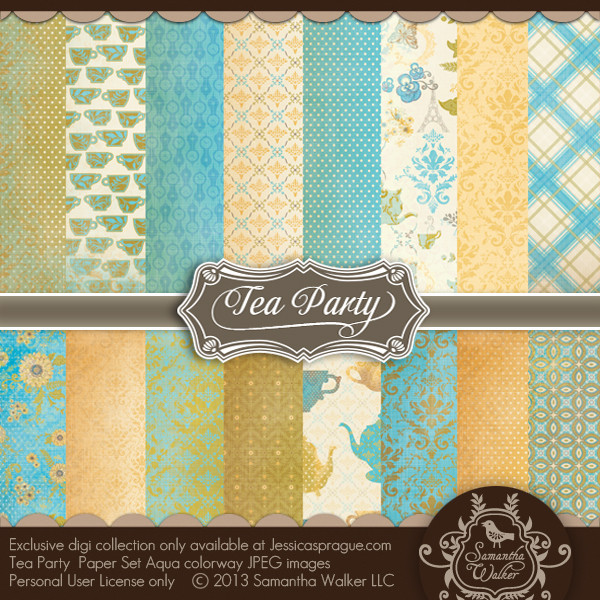 Tea Party Aqua Paper