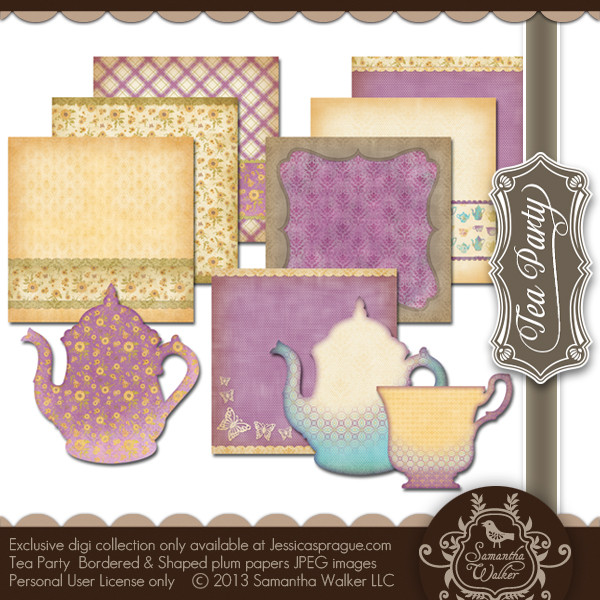 Tea Party Bordered and Shaped Plum Papers