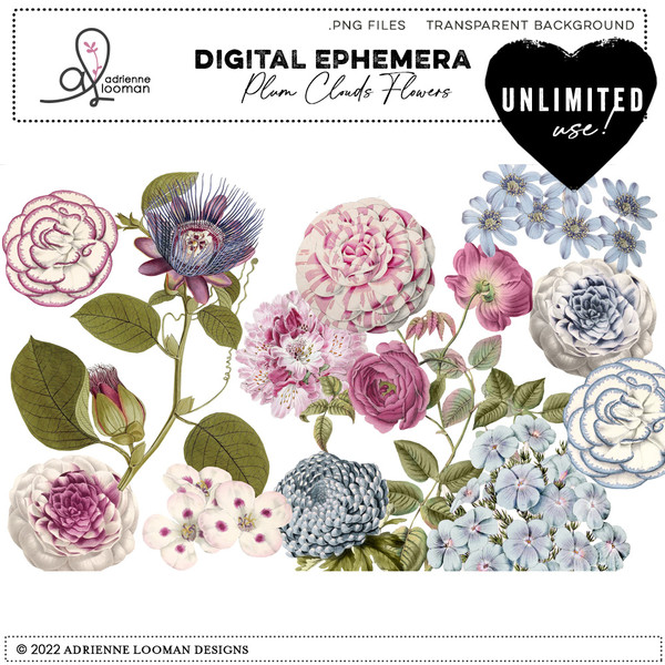 Plum Clouds Flowers unlimited use graphics