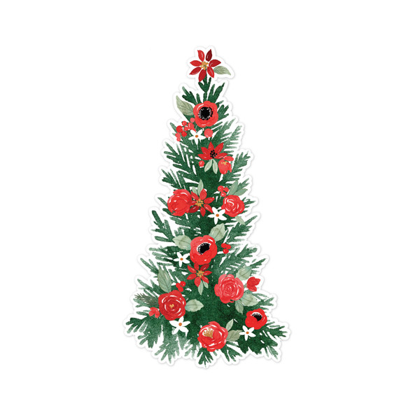 Red Flower Christmas Tree Print & Cut File