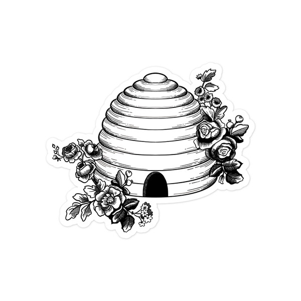 Linework Beehive and Flowers Print and Cut File