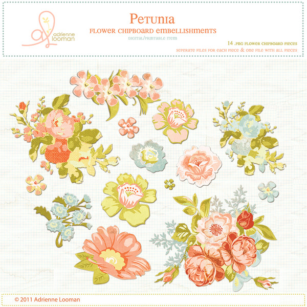 Chipboard Petunia flowers