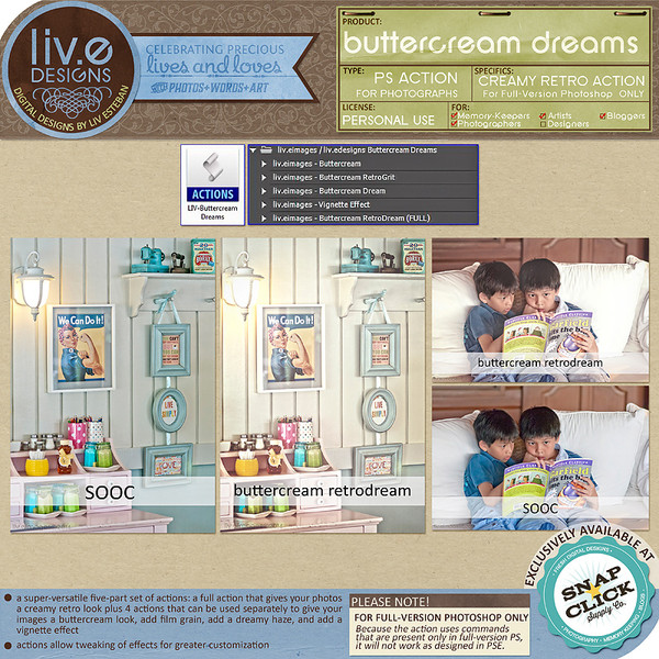liv.edesigns / liv.eimages Buttercream Dreams - A lovely creamy retro action for Full-Version Photoshop!