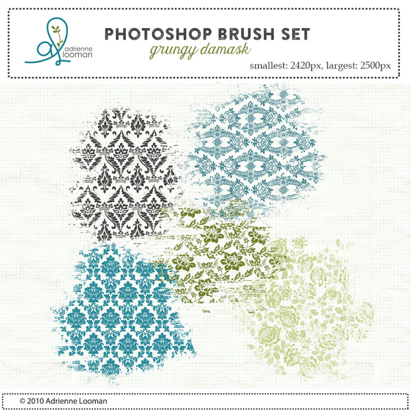 Grunge Damask Photoshop Brush set