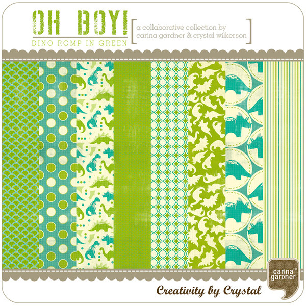 Oh Boy! Papers - Dino Romp in Green