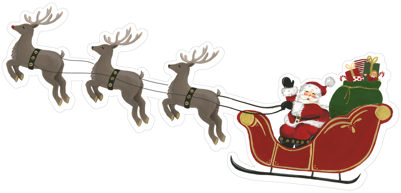Santa Sleigh with Reindeer Print & Cut File