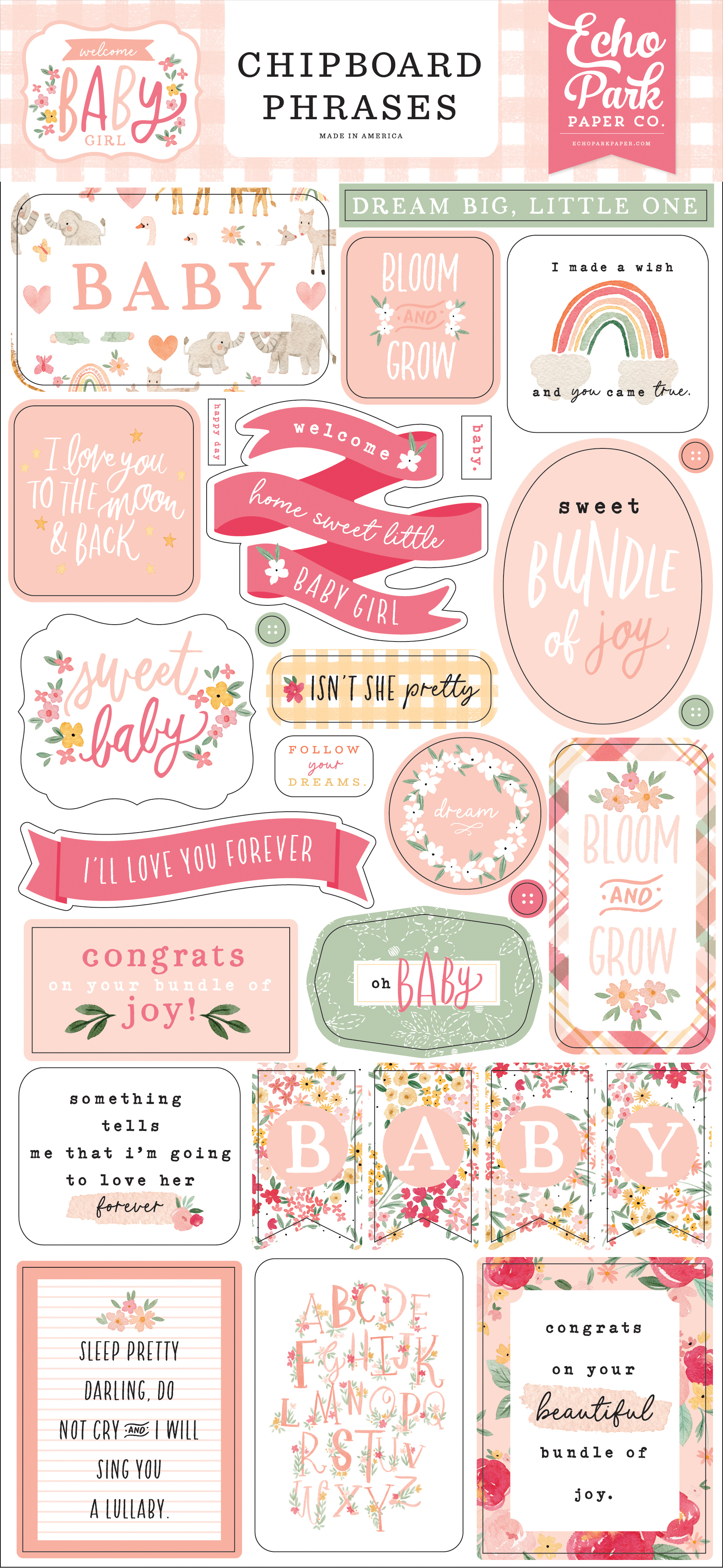 Welcome Baby Girl 6x13 Chipboard Phrases