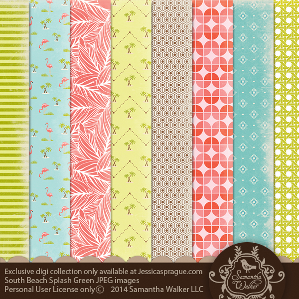 This pack features 8 decorative papers which feature flamingos, palm trees, leaves, stripes, and more!