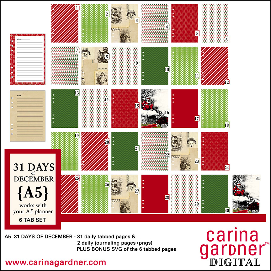 A5 31 Days of December 6 Tabbed Pages Full Set