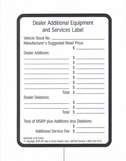 Dealer Supplemental Price Label