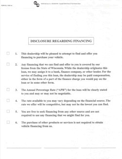 This voluntary finance disclosure form allows your dealership to state its policy on finance transactions.

Packages of 100