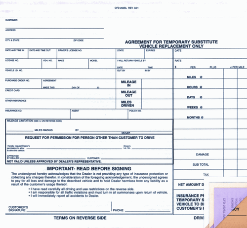 Substitute Vehicle Agreement