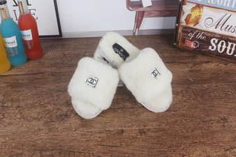 White CC Fur Slide