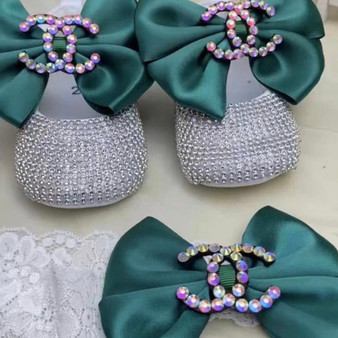 Newborn/Baby Chanel Rhinestone shoes+Headband