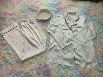 LV long sleeve satin PJ set- White